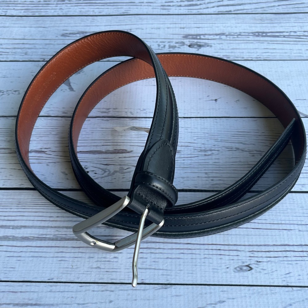 Johnston‎ & Murphy Mens Black Leather Dress Belt Size 42 Silver Buckle Corpcore
